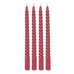 Set Of 4 Metallic Red Twist Candles | 25 Cm