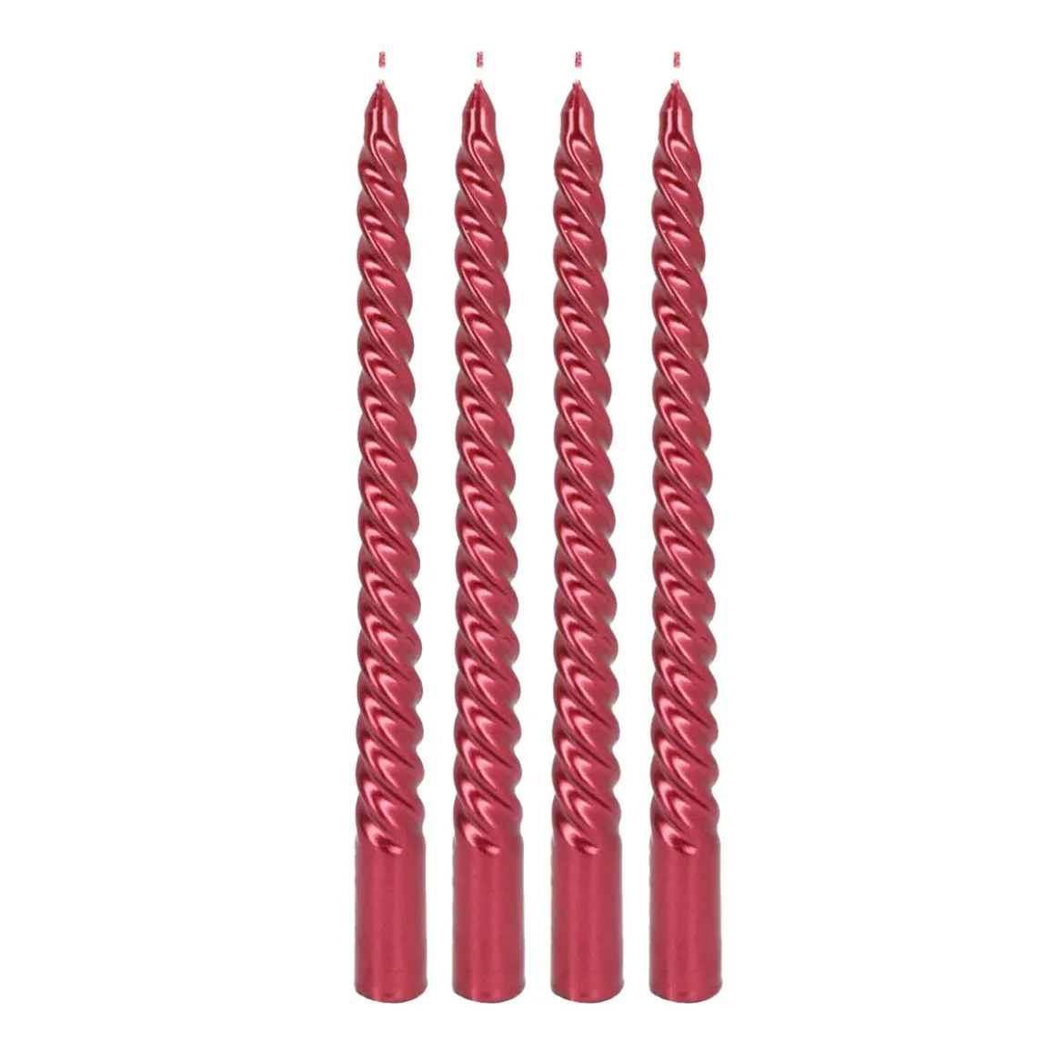 Set Of 4 Metallic Red Twist Candles | 25 Cm