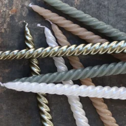 Set Of 4 Metallic White Twist Candles | 25 Cm