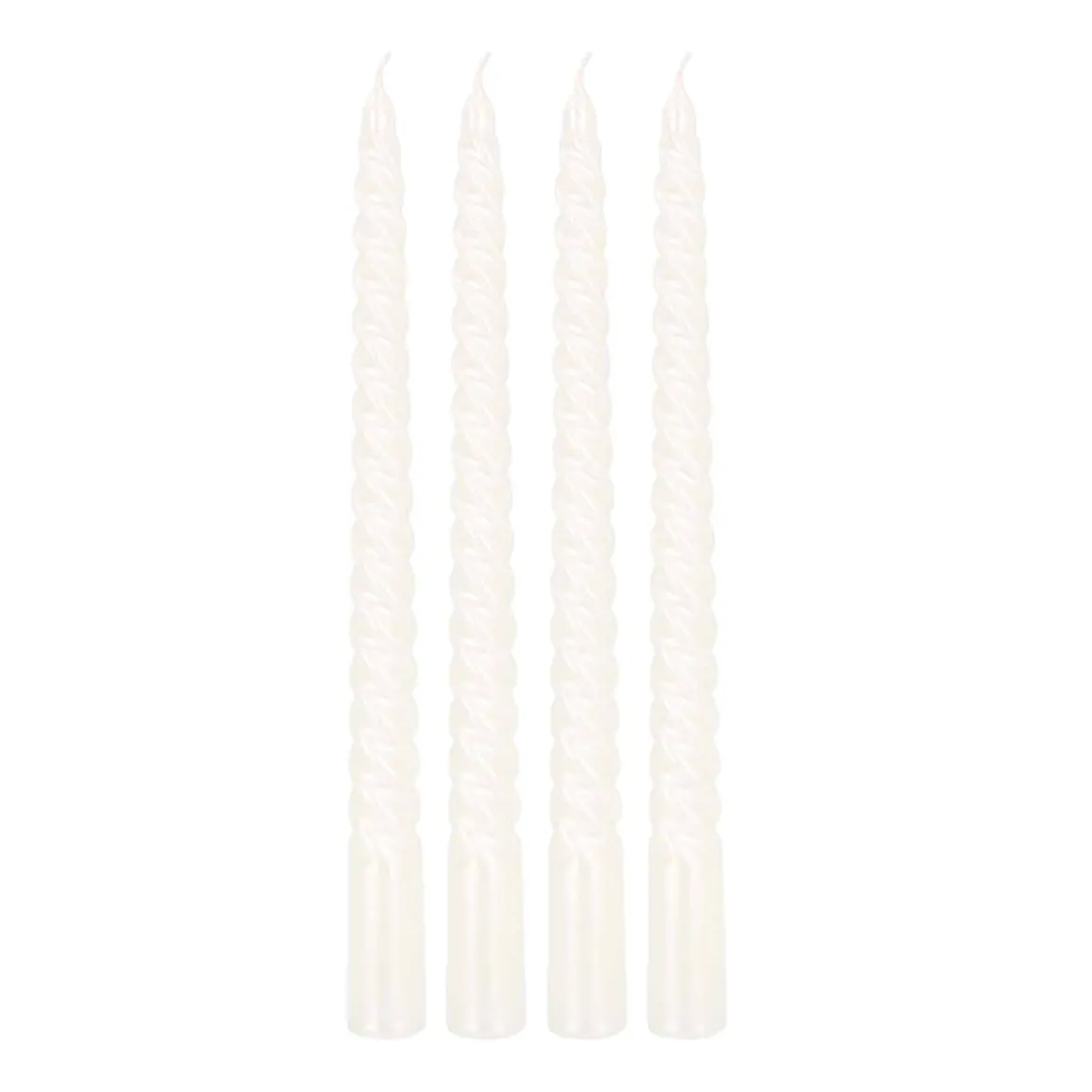 Set Of 4 Metallic White Twist Candles | 25 Cm