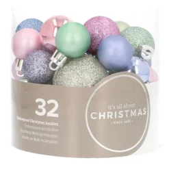 Set Of 32 Pastel Mix Mini Shatterproof Baubles, 2.5-4 Cm