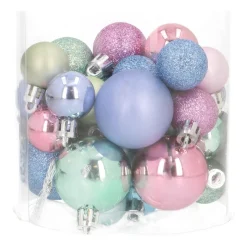 Set Of 32 Pastel Mix Mini Shatterproof Baubles, 2.5-4 Cm