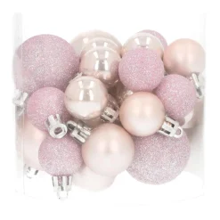 Set Of 32 Pink Mini Shatterproof Baubles, 2.5-4 Cm