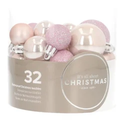 Set Of 32 Pink Mini Shatterproof Baubles, 2.5-4 Cm