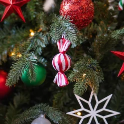 Set Of 4 Shatterproof Sweet Ornaments | Red White | 11 Cm
