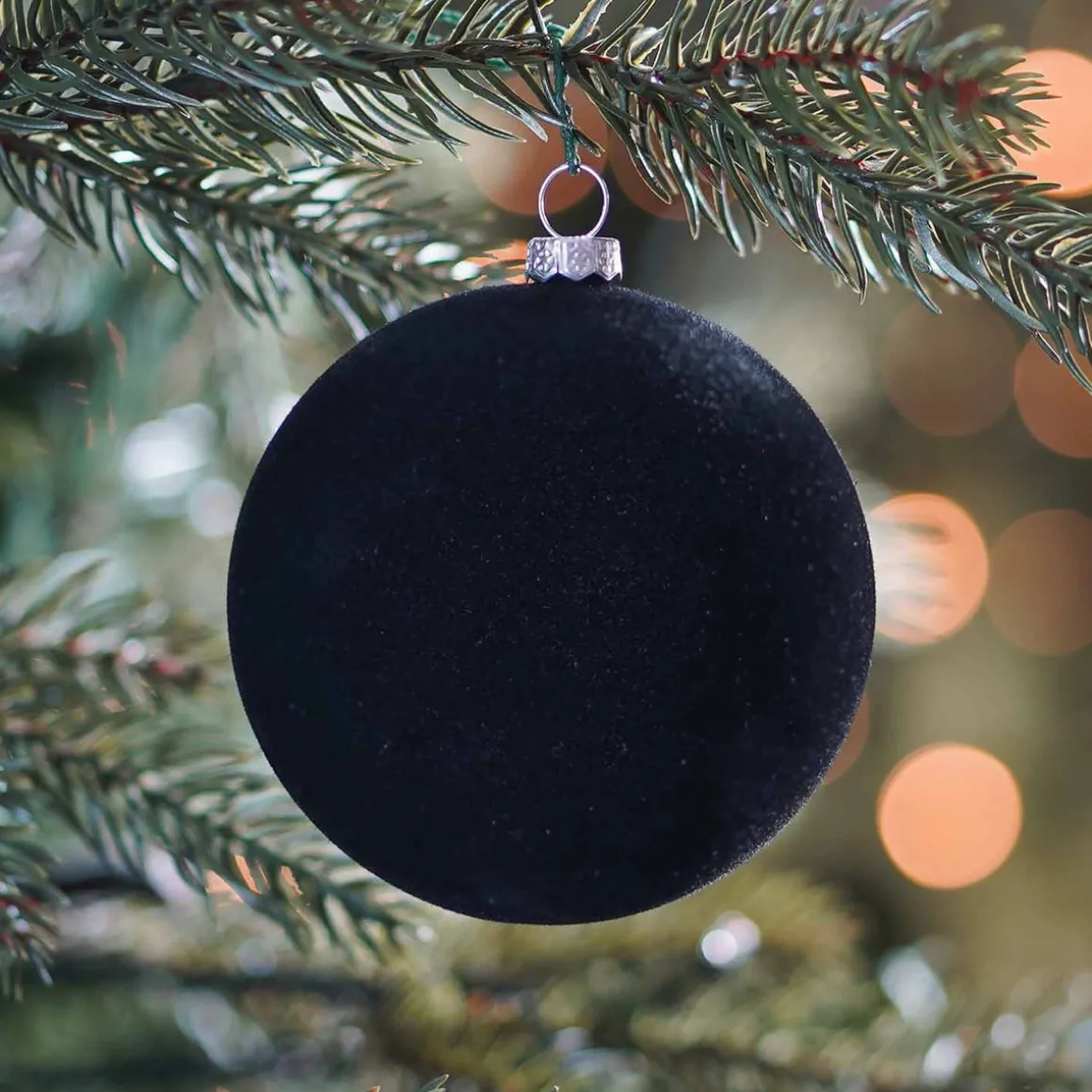 Shatterproof Velvet Black Bauble 8cm
