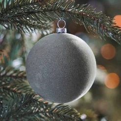 Shatterproof Velvet Christmas Bauble 8cm Cottage Green