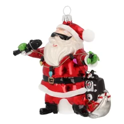 Singing Santa Ornament With Sunglasses And Microphone