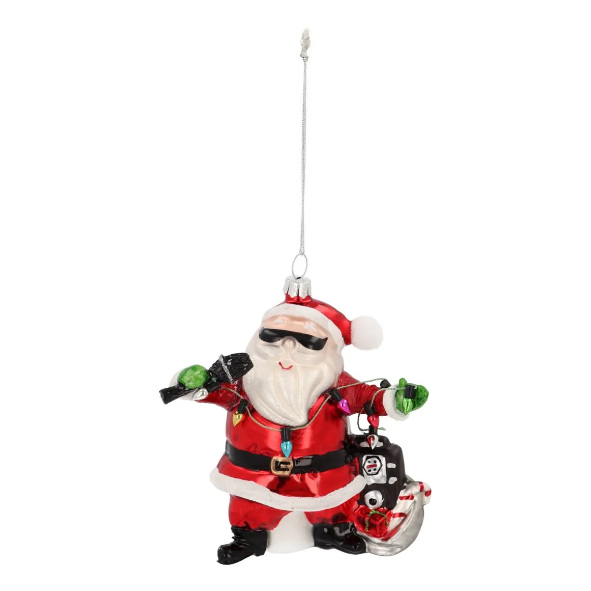 Singing Santa Ornament With Sunglasses And Microphone