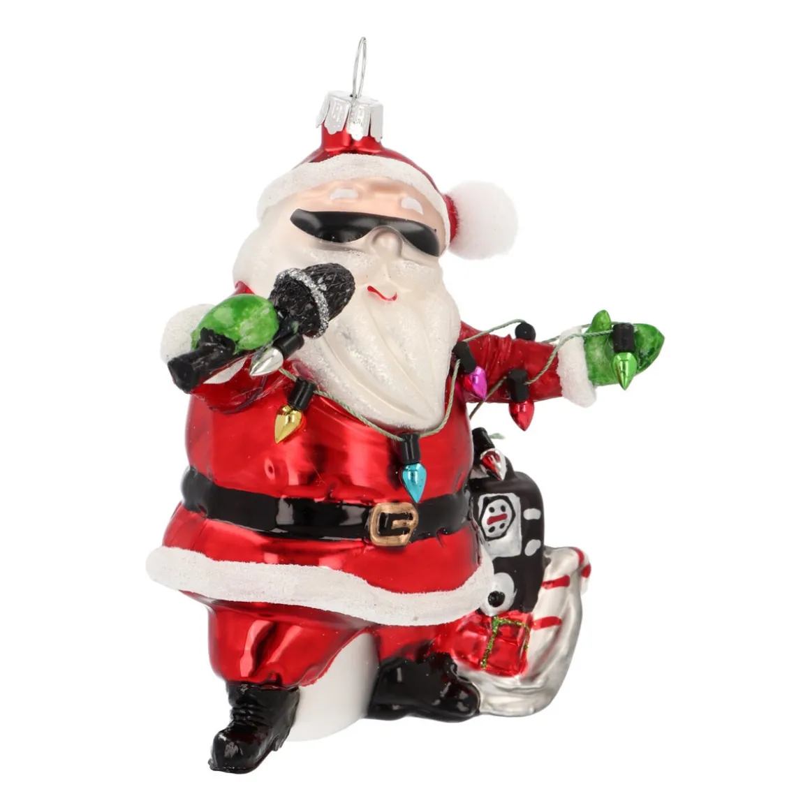 Singing Santa Ornament With Sunglasses And Microphone