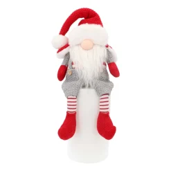 Sitting Gnome | Red-Grey | Fabric | 45 Cm
