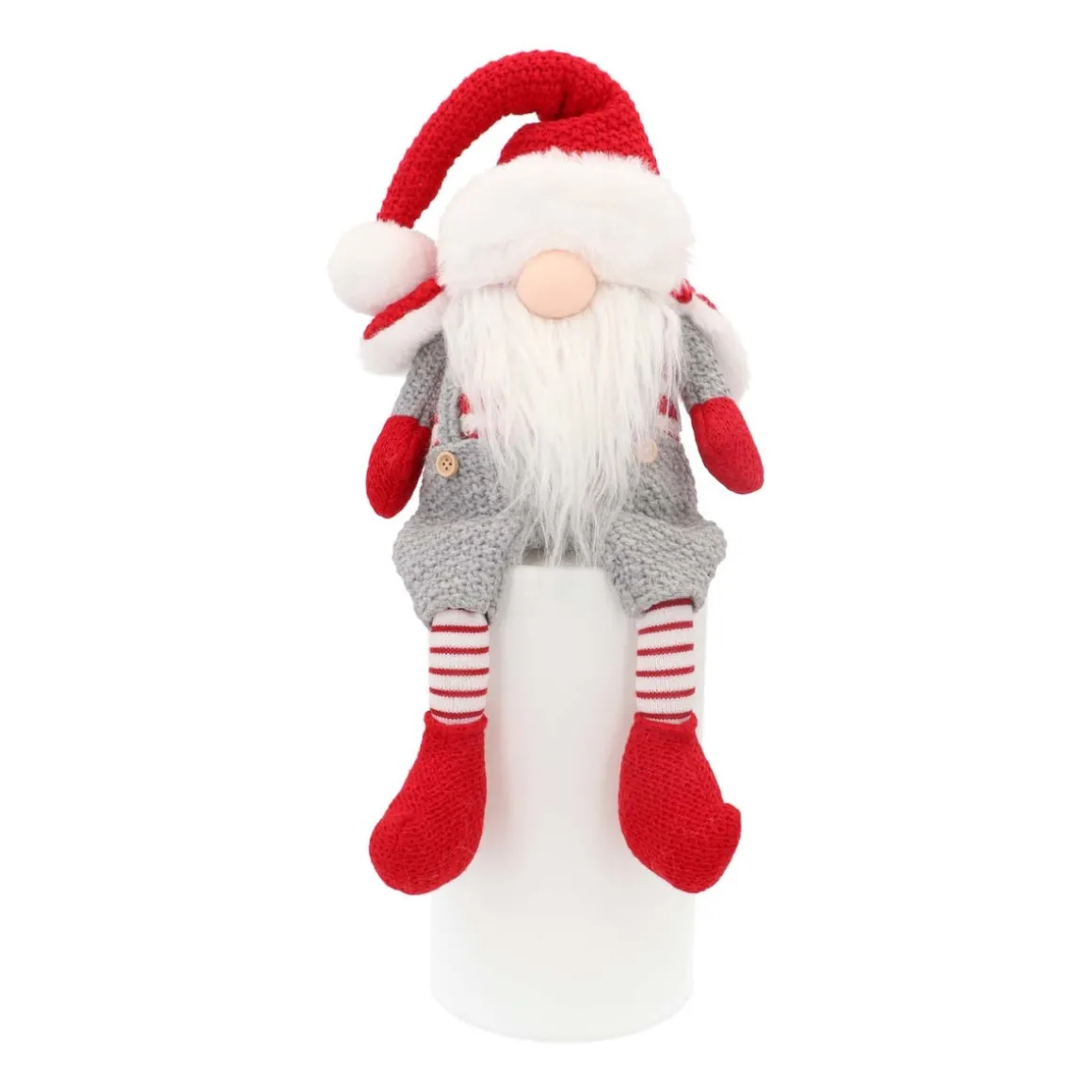 Sitting Gnome | Red-Grey | Fabric | 45 Cm
