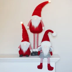 Sitting Gnome | Red-Grey | Fabric | 45 Cm