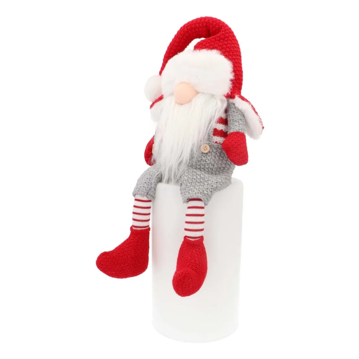 Sitting Gnome | Red-Grey | Fabric | 45 Cm