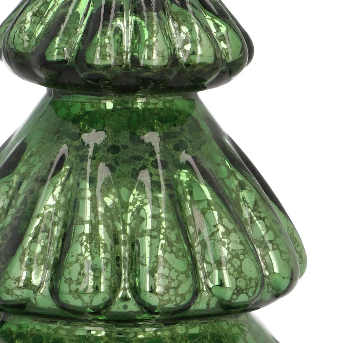 Small Voluminous Green LED Christmas Tree In Crackle Glass
