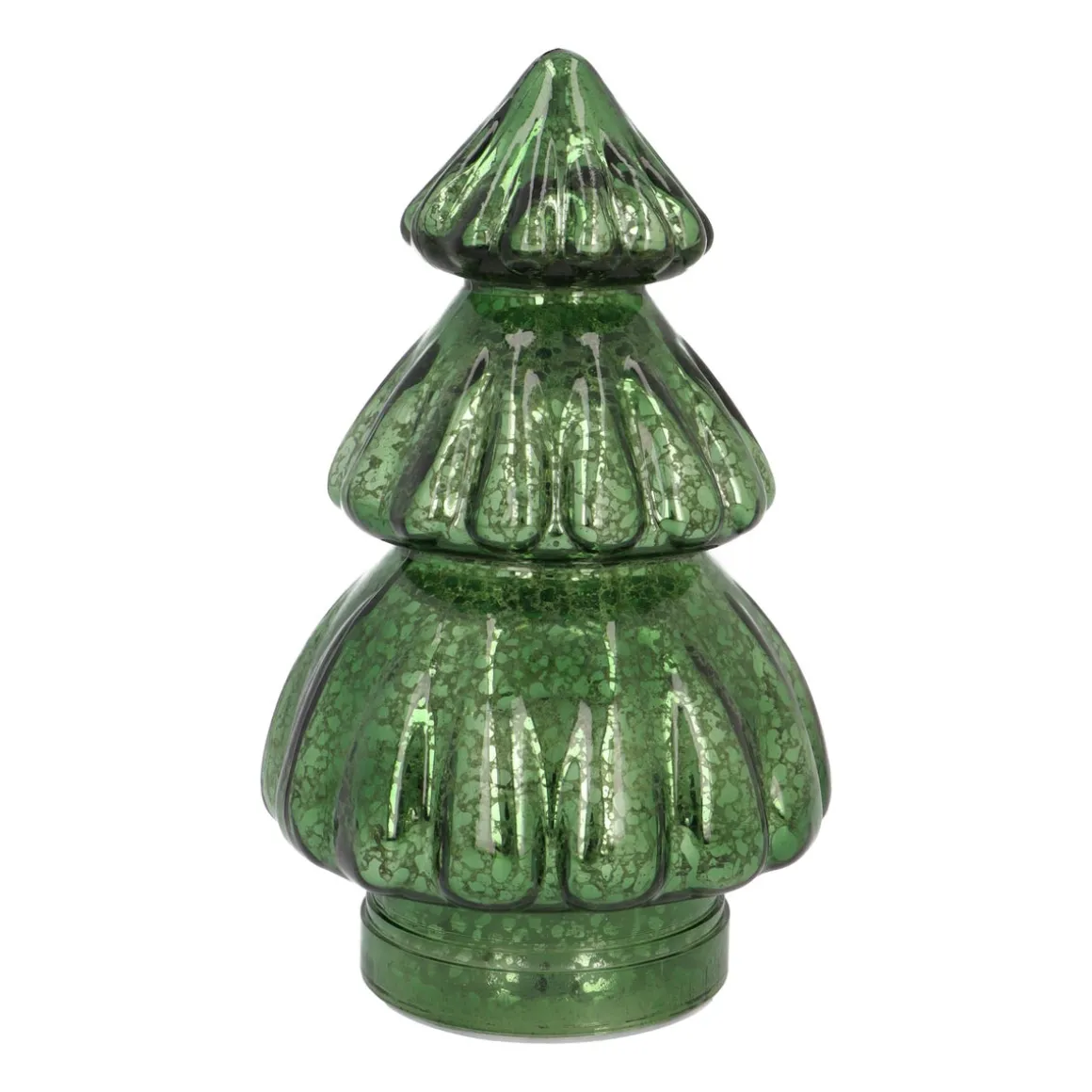 Small Voluminous Green LED Christmas Tree In Crackle Glass
