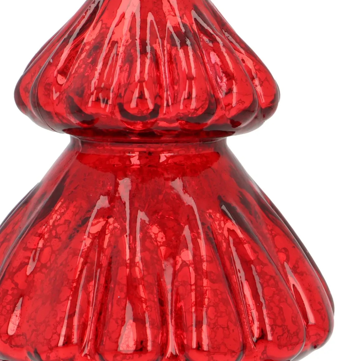 Small Voluminous Red LED Christmas Tree In Crackle Glass