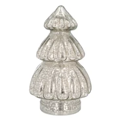 Small Voluminous Silver LED Christmas Tree In Crackle Glass