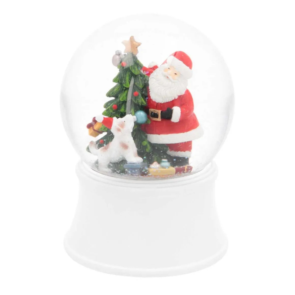 Snow Globe Santa With Dog 15cm With Music