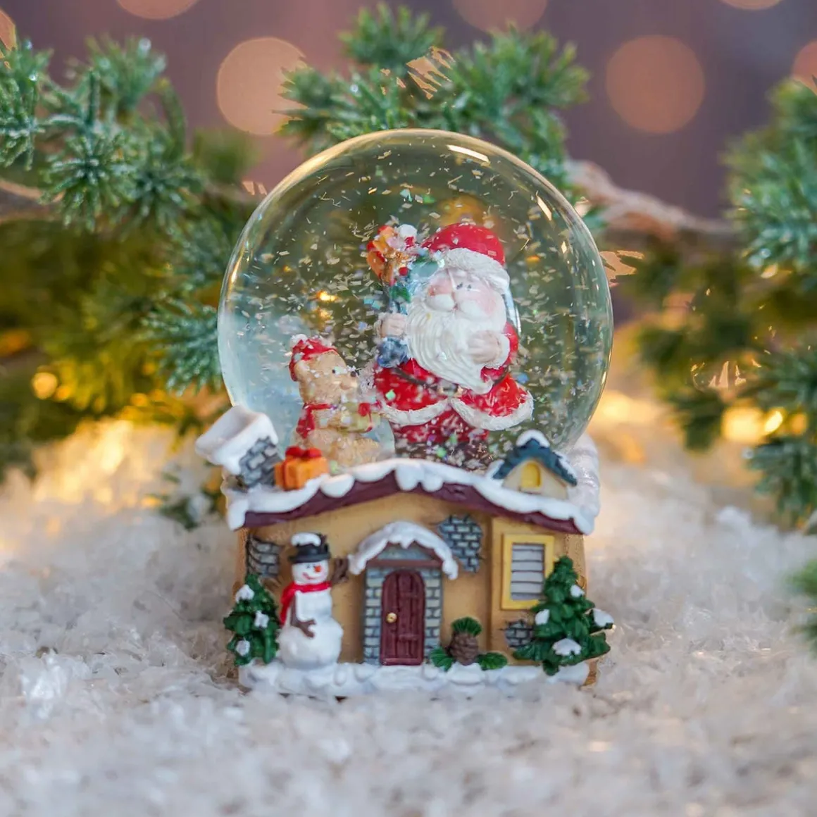 Snow Globe With Santa And Teddy Bear | ⌀6cm | 9cm Tall