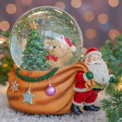 Snow Globe With Santa And Teddy Bear | Music | ⌀9cm | 15cm Tall