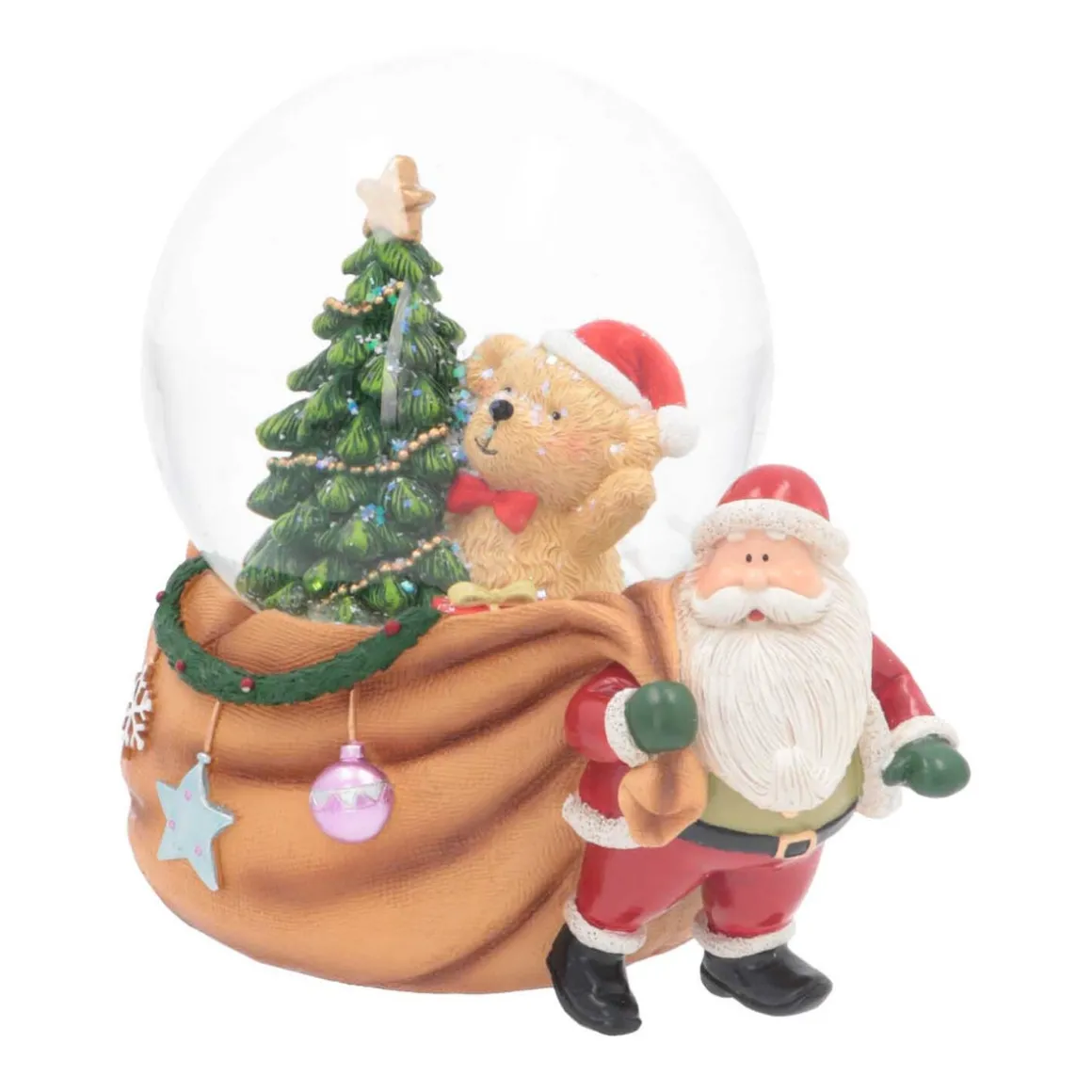 Snow Globe With Santa And Teddy Bear | Music | ⌀9cm | 15cm Tall