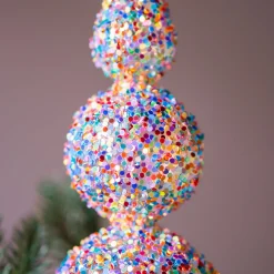 Sparkling Glass Tree Topper With Multicolor Sequins