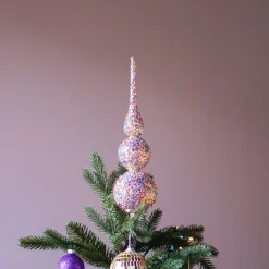 Sparkling Glass Tree Topper With Multicolor Sequins