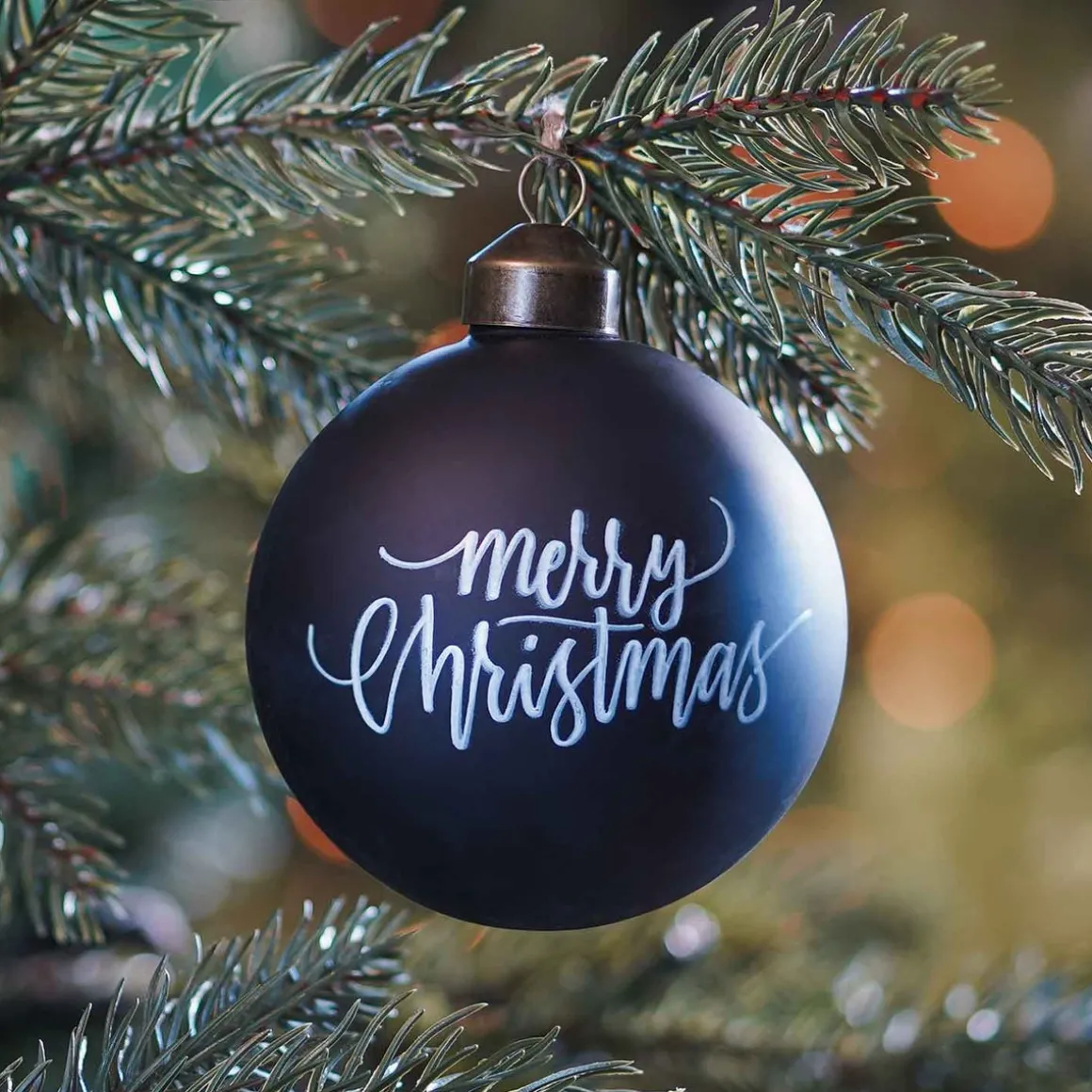 Special Glass Christmas Bauble 'Merry Christmas' 8cm Black