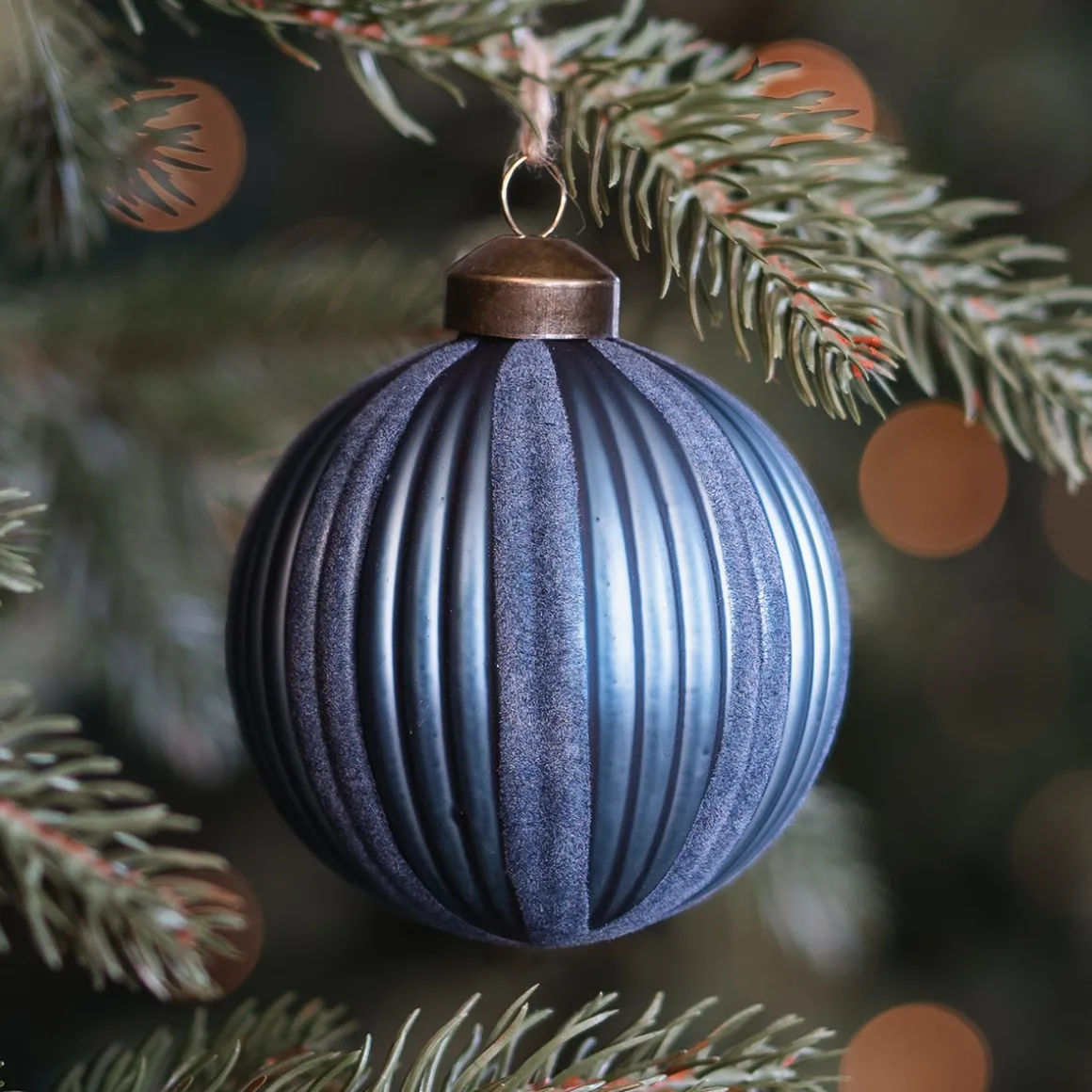 Stylish Blue Christmas Bauble With Felt Stripes
