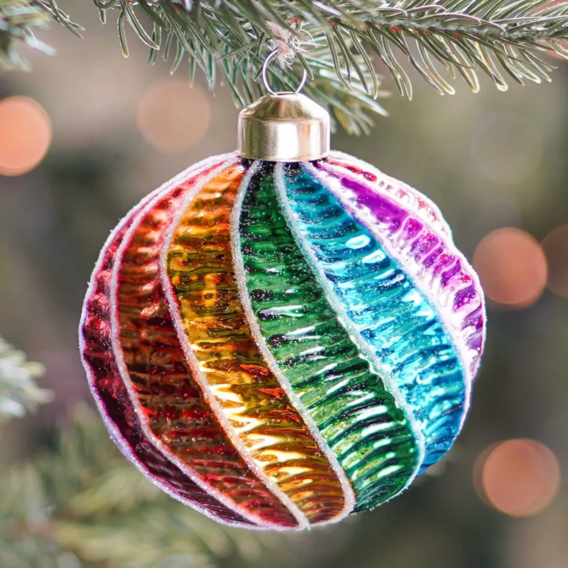 Swirl Luxury Christmas Bauble | Glass | Multi | 8cm