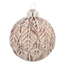 Taupe Christmas Bauble With Natural Leaf Motif