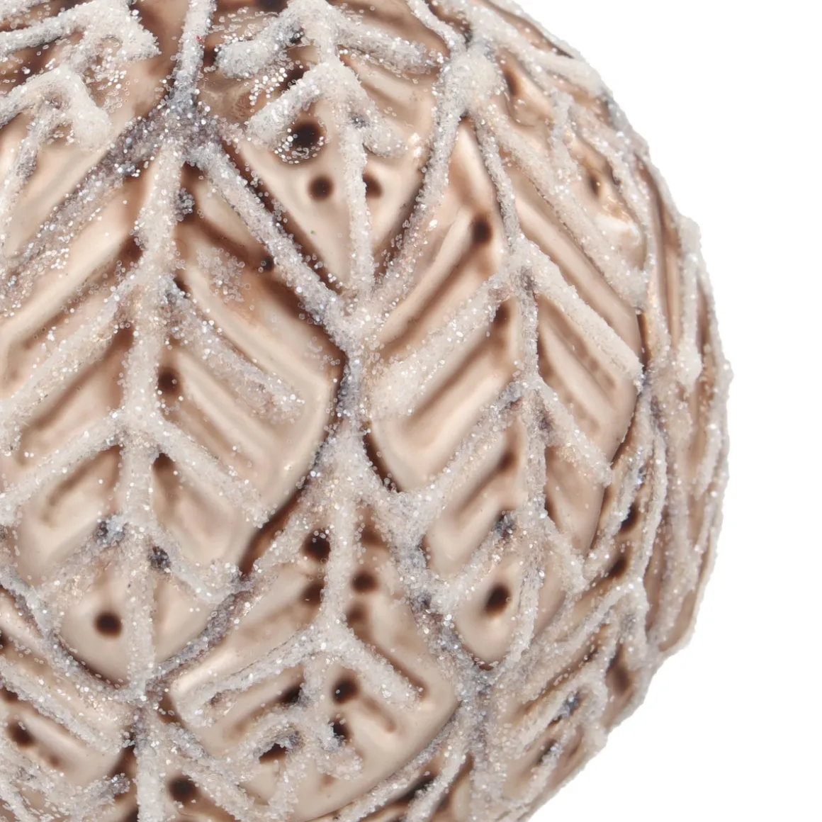 Taupe Christmas Bauble With Natural Leaf Motif