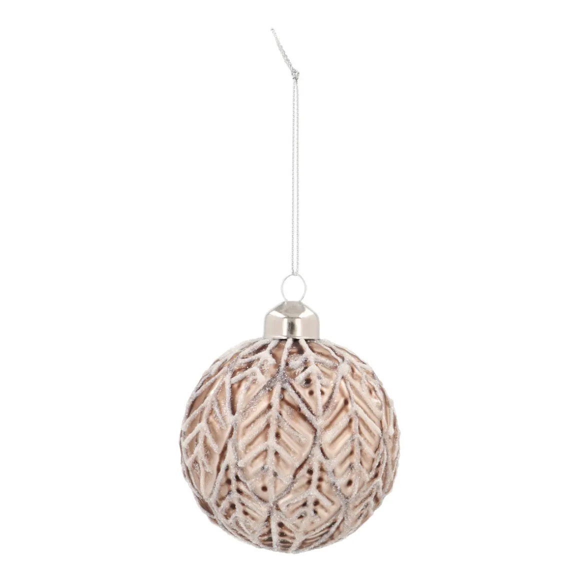 Taupe Christmas Bauble With Natural Leaf Motif