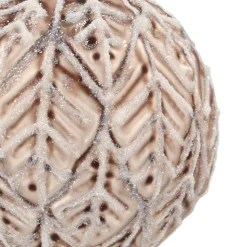 Taupe Christmas Bauble With Natural Leaf Motif