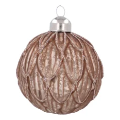 Taupe Christmas Bauble With Elegant Leaf Motif