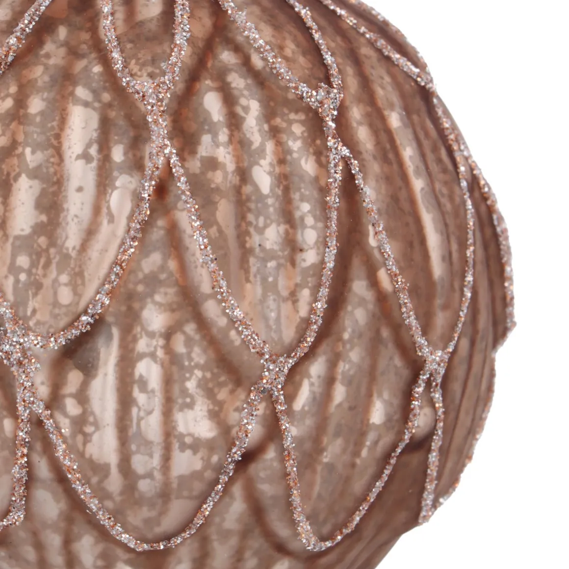 Taupe Christmas Bauble With Elegant Leaf Motif
