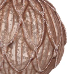 Taupe Christmas Bauble With Elegant Leaf Motif