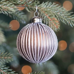 Taupe Christmas Bauble With Playful Lantern Relief