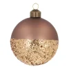 Taupe Christmas Bauble With Sparkling Glitter Dip