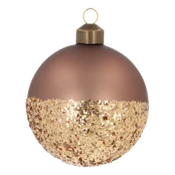 Taupe Christmas Bauble With Sparkling Glitter Dip
