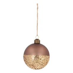 Taupe Christmas Bauble With Sparkling Glitter Dip