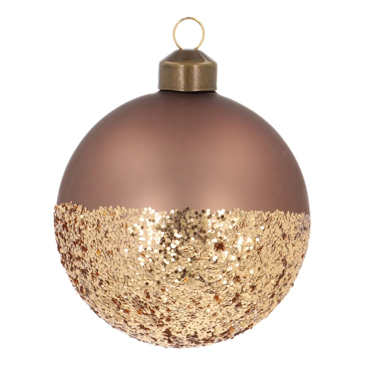 Taupe Christmas Bauble With Sparkling Glitter Dip