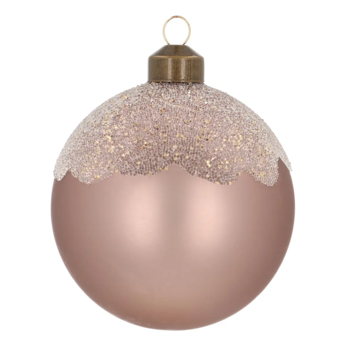 Taupe Christmas Bauble With Matte Finish And Glitters