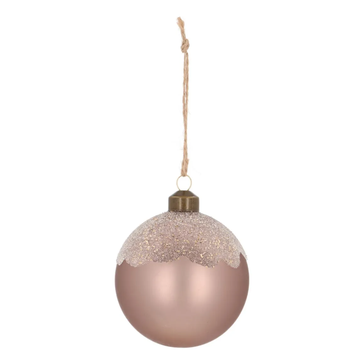 Taupe Christmas Bauble With Matte Finish And Glitters