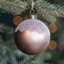 Taupe Christmas Bauble With Matte Finish And Glitters