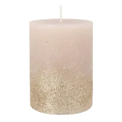 Taupe Pillar Candle With Gold Glitter | 10 Cm