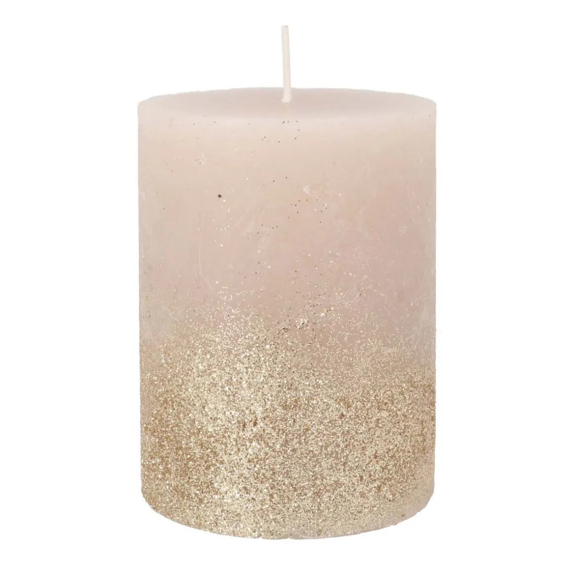 Taupe Pillar Candle With Gold Glitter | 10 Cm