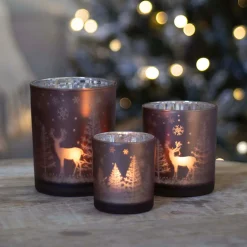 Tealight Holder Reindeer | Glass | 8cm | Taupe