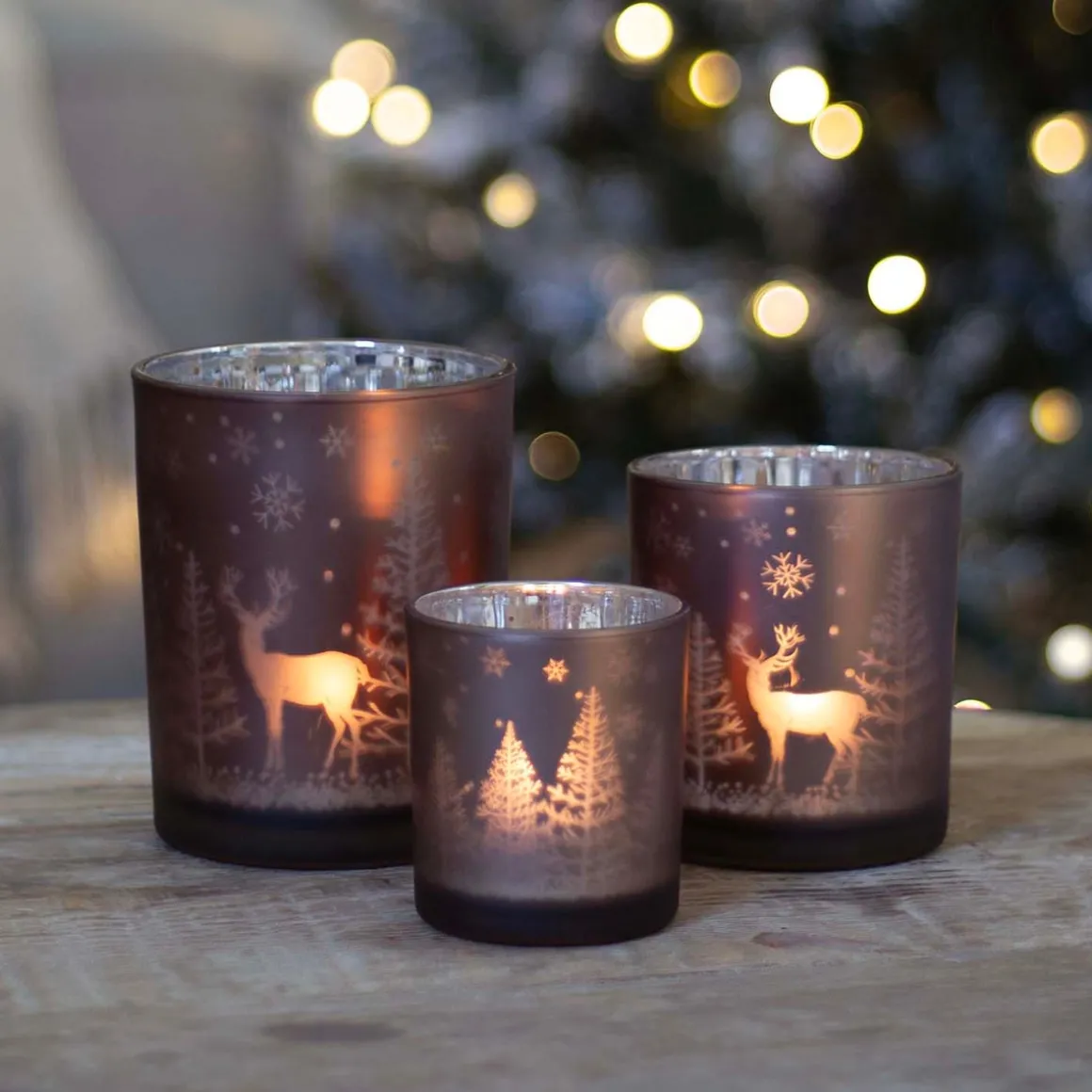 Tealight Holder Reindeer | Glass | 10cm | Taupe